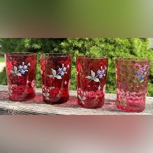 Antique Victorian Cranberry Art Tumblers
